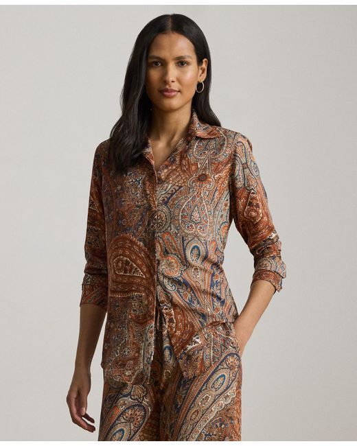 Ralph Lauren Brown Petite Classic-fit Paisley Crepe Shirt