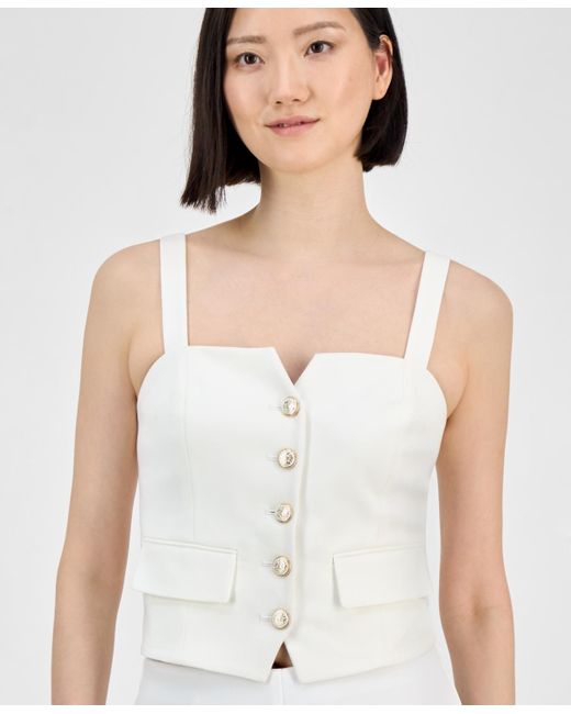Anne Klein White Sleeveless Button-front Top
