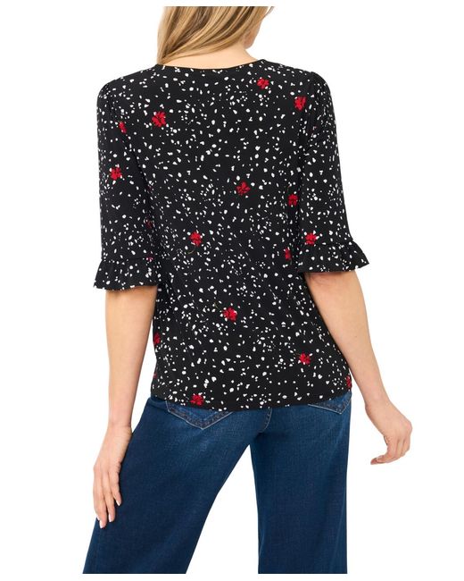 Cece Black Printed V-neck Top
