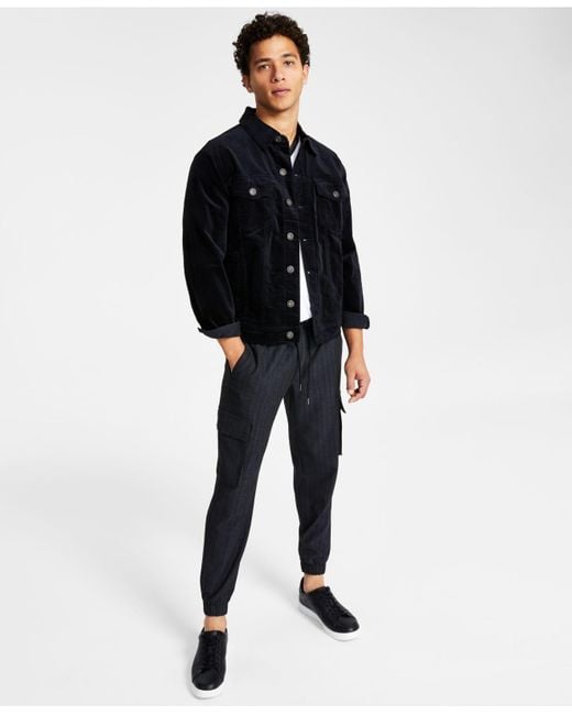 INC International Concepts Black Classic-fit Solid Velvet Trucker Jacket, Created For Macy's for men