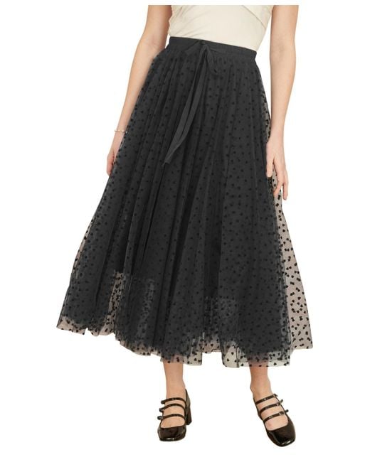 Yumi' Black Mesh Heart Print Tulle Skirt