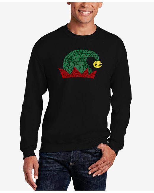 LA Pop Art Black Christmas Elf Hat Word Art Crewneck Sweatshirt for men