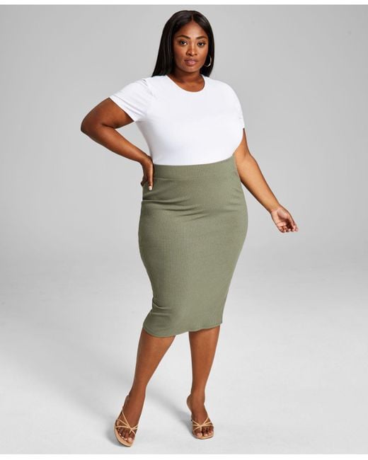Bar Iii Trendy Plus Size Bodycon Ribbed Midi Skirt, Created For Macy's