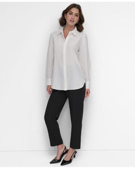 DKNY White Button Front Blouse