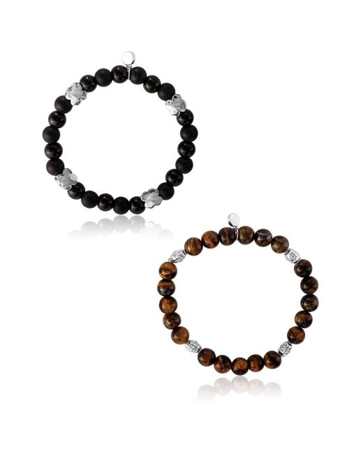 Lucky Brand Stretch Stone Bracelet Set – Black Onyx & Tiger S Eye