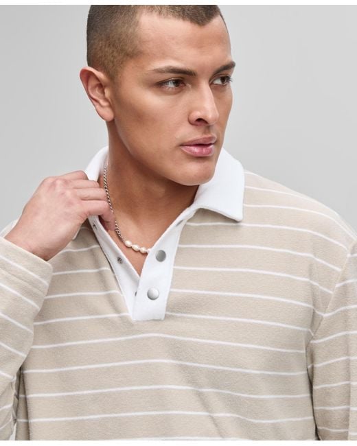 Mode Of One Gray Horizontal-stripe French Terry Polo for men