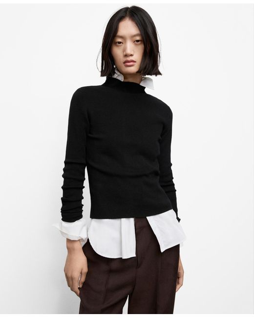 Mango Black Perkins Neck Fitted Sweater