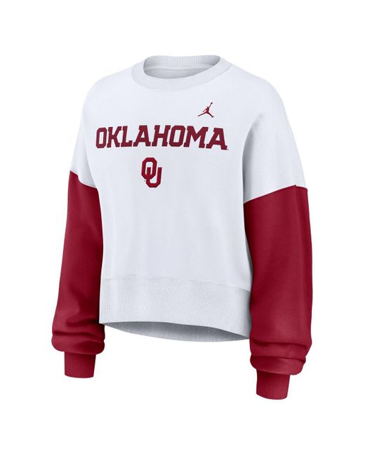 Nike White Alabama Crimson Tide Color Block Oversized Cropped Pullover Sweatshirt
