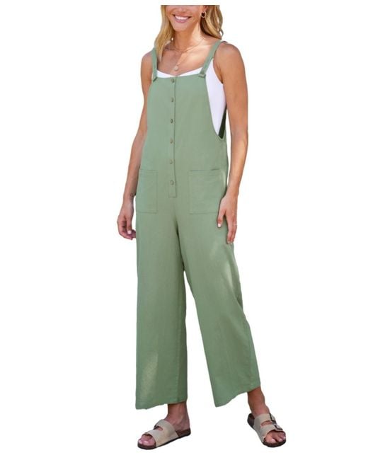 CUPSHE Green Sage Square Neck Patch Pocket Pinafore Jumpsuit