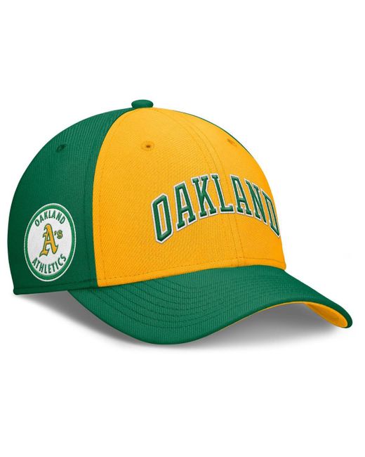 Nike Yellow Green/gold Oakland Athletics Rise Swoosh Performance Flex Hat for men