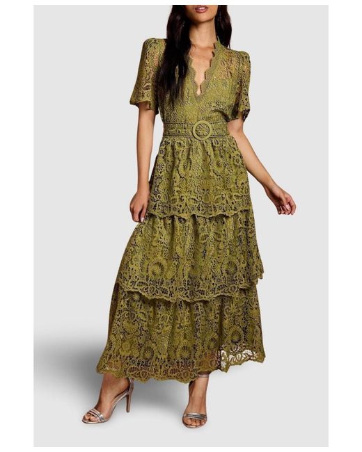 macys green lace dress Macy Lace Up Slim Glitter Satin Formal Dress