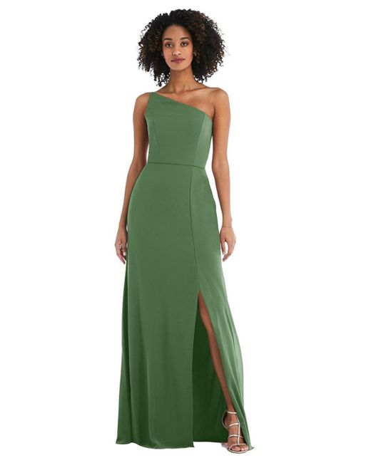 After Six Green Skinny One-shoulder Trumpet Gown