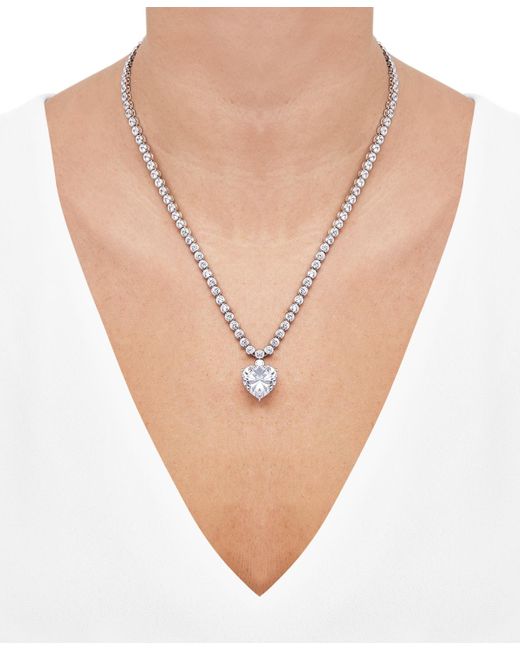 Arabella White Cubic Zirconia Heart & Bezel-set 18" Pendant Necklace