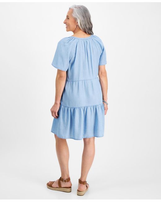 Style & Co. Blue Petite Tiered Chambray Dress