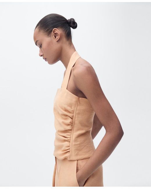 Mango Natural Gathered Detail Lyocell Top