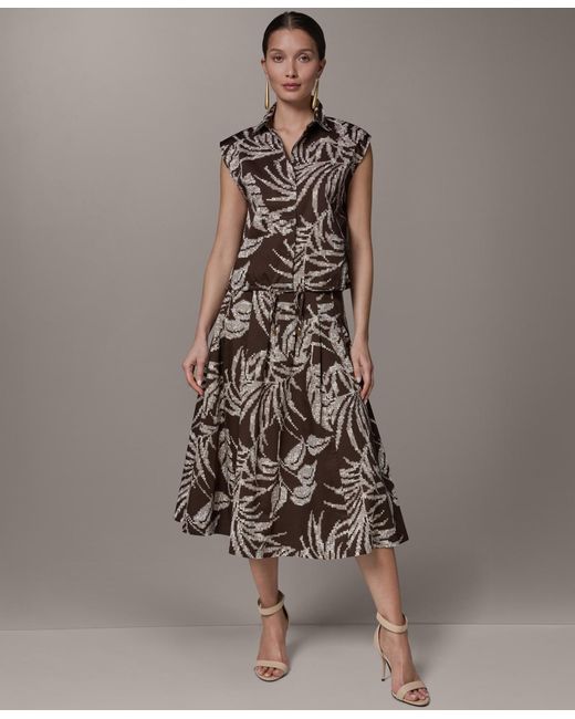 Donna Karan Brown Collared Neck Top