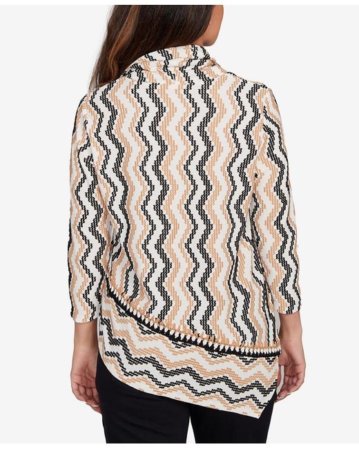 Ruby Rd Gray Petite Cowl Neck Zigzig Textured Knit Top