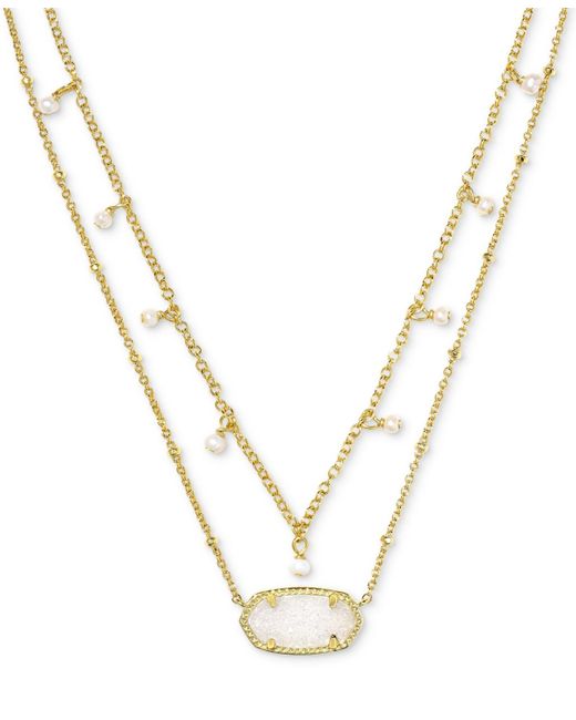 Kendra Scott Metallic 14k Gold-plated Imitation Pearl & Stone 19" Adjustable Layered Pendant Necklace