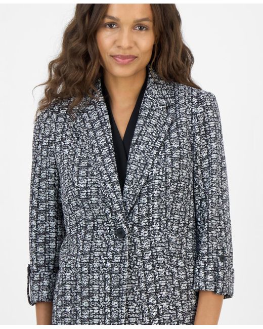 Anne Klein Gray Petite Printed Cool Crepe Jacket