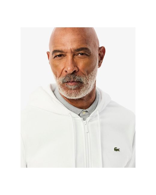 Lacoste White Zip-up Fleece Hoodie for men