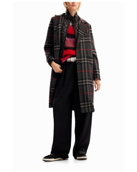 Desigual Gray Combination Plaid Coat
