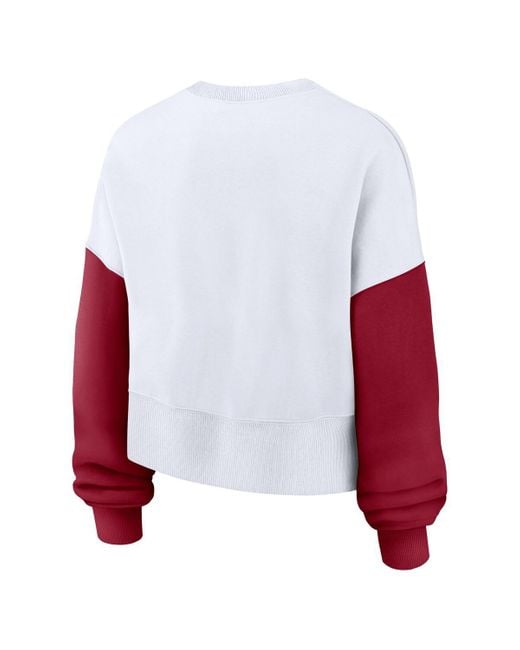 Nike White Alabama Crimson Tide Color Block Oversized Cropped Pullover Sweatshirt