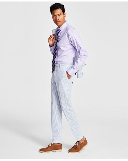 Unique Bargains Lars Amadeus Men's Striped Dress Pants Contrast Color  Trousers