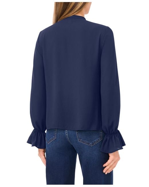 Cece Blue Long Sleeve Button-down Ruffle Top