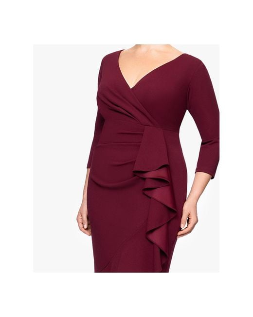 Betsy & Adam Red Plus Size V-neck Long Ruffle Dress