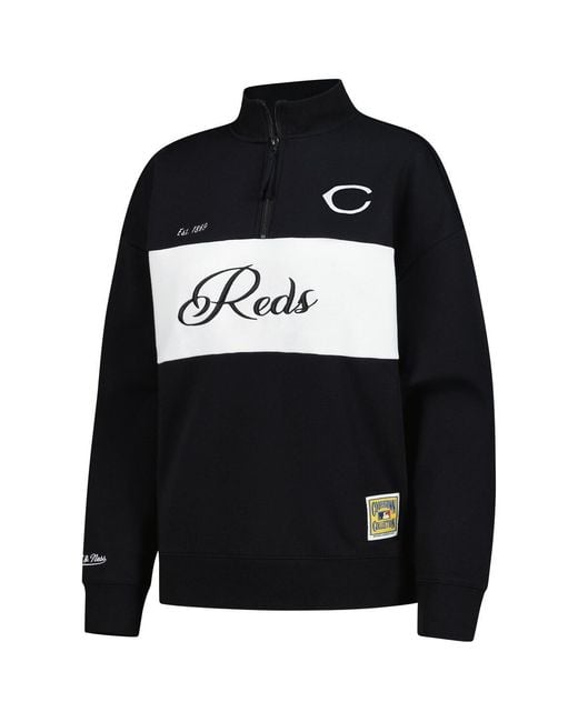 Mitchell & Ness Black Cincinnati Reds Quarter-zip Pullover Top