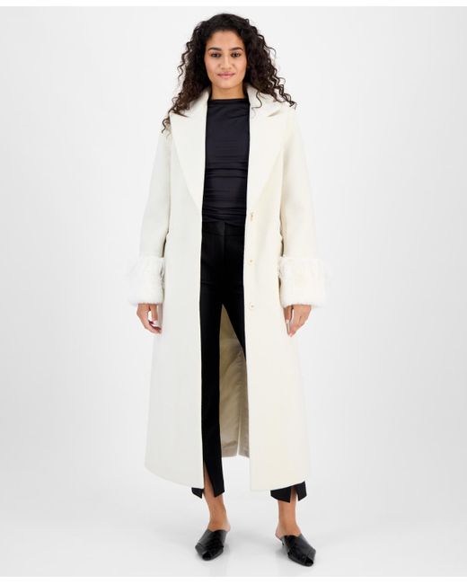 Cece White Notched-collar Single-breasted Maxi Coat