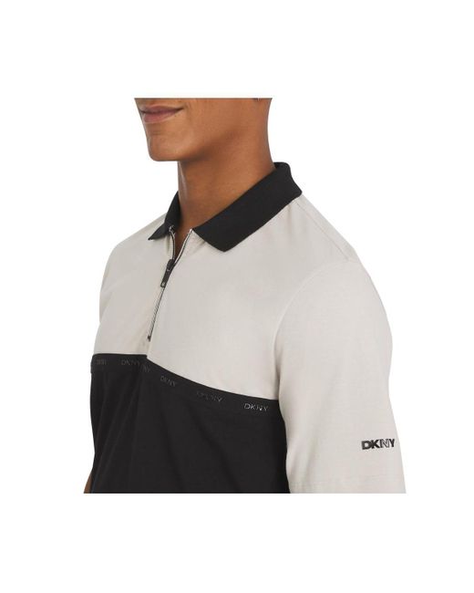 DKNY Gray Highwalk Cotton Zip Front Polo for men