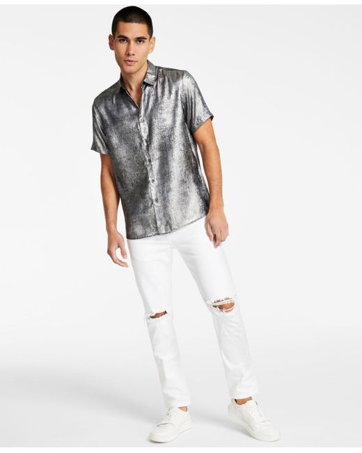 INC International Concepts White Classic-fit Metallic Button-down Shirt, Created For Macy's for men