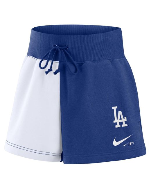 Nike Blue Royal/white Los Angeles Dodgers Color-block Phoenix Fleece Lounge Shorts
