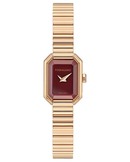 Ferragamo Metallic Swiss Crystal Petite Rose Gold Ion Plated Bracelet Watch 15x20mm