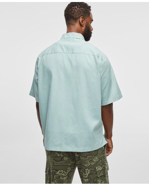 Mode Of One Green Textured Short-sleeve Button-front Shirt for men