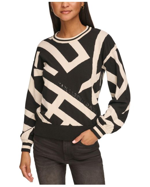 Karl Lagerfeld Gray Geo Pullover Crewneck Sweater