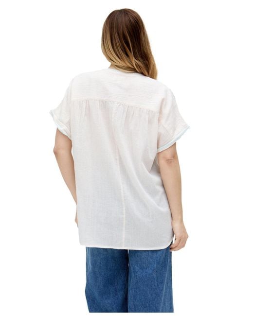 Raffya White Juneeta Crop Sleeve Button Down Shirt