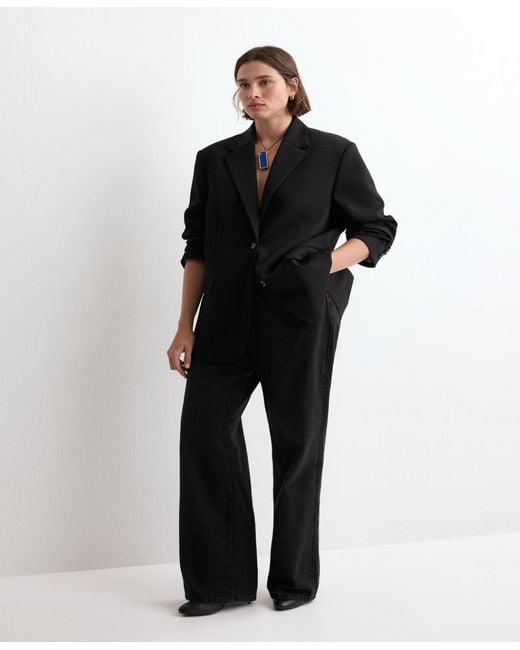Mango Black Flap Pockets Straight Blazer