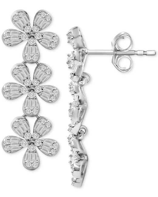Macy's White Diamond Flower Triple Drop Earrings (3/4 Ct. T.w.