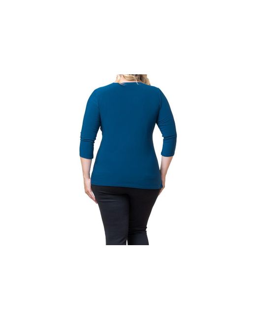 Kiyonna Blue Plus Size Femme Fatale Faux Wrap Top