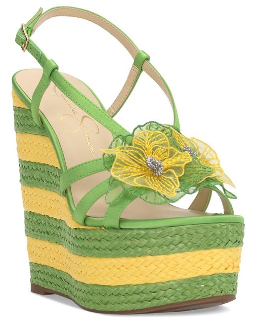 Jessica Simpson Green Visela Flower Detail Platform Espadrille Wedge Sandals