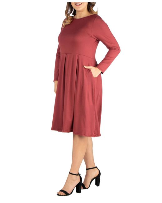 24seven Comfort Apparel Red Plus Size Fit And Flare Midi Dress