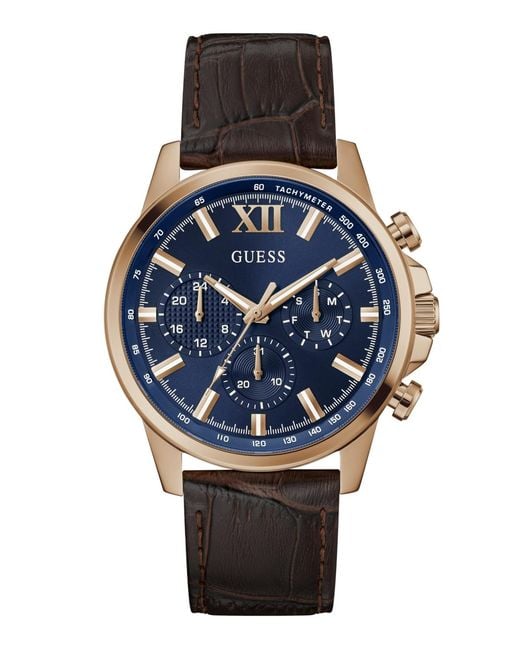Guess Blue Multi-function Genuine Leather Watch for men