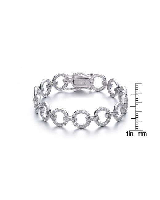 Genevive Jewelry Metallic Sterling Silver Cubic Zirconia Circle Link Bracelet
