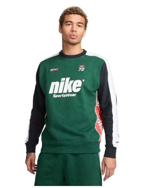 Nike Green Sportswear Club Fleece Standard-fit Colorblocked Logo Sweatshirt for men