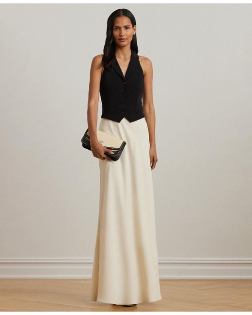 Ralph Lauren White Two-tone Crepe Sleeveless Gown