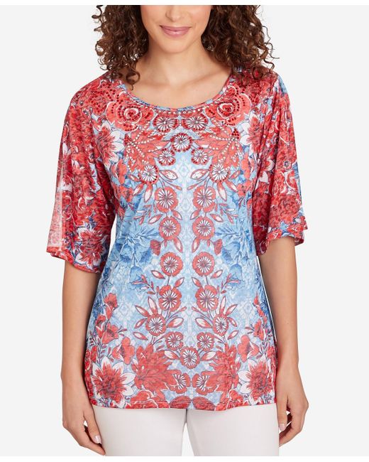 Ruby Rd Petite Burnout Sublimation Mirrored Top