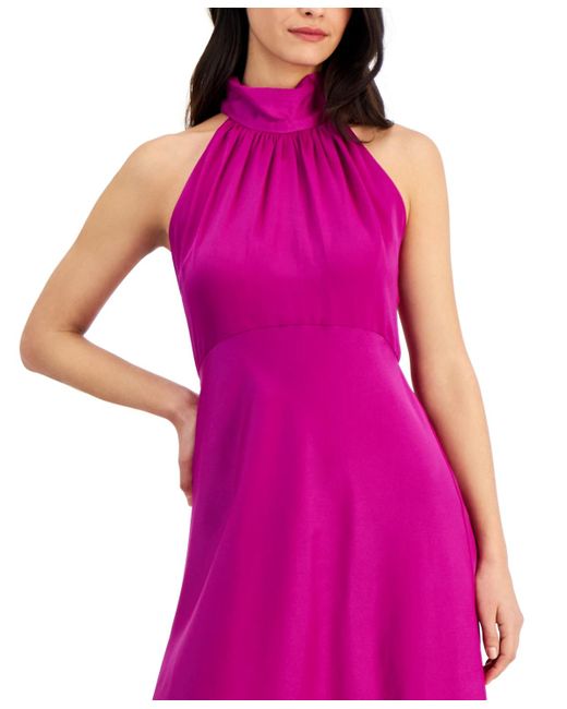 Taylor Pink Petite Halter-neck Sleeveless A-line Dress