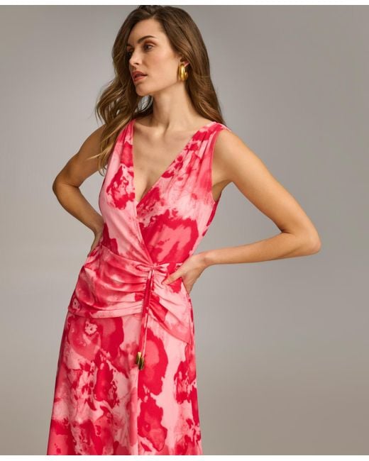 Donna Karan Red Printed Sleeveless Maxi Dress